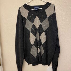 Davis & Squire 100% 2 Ply Cashmere Argyle Sweater gray mens XL euc